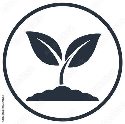 Stylized Plant Sprout Icon in Circle symbolizing growth, nature, and new beginnings