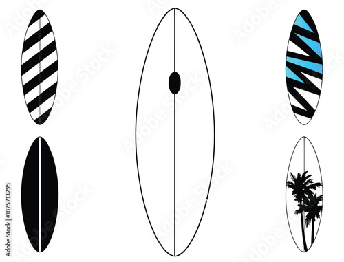 Vector illustration of a set of surfboard icons, minimalist collection of surfboard icons