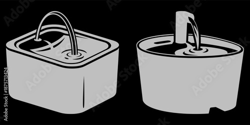 Illustration of modern sink designs with faucet handles viewed from above in a minimalist style
