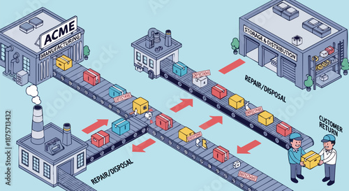 Illustrating product reverse logistics and repair disposal cycles in manufacturing