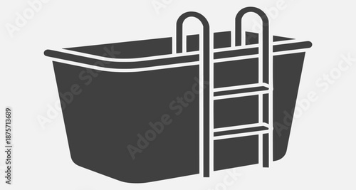 Simple illustration of a bathtub with ladder in a bathroom setting from a front viewpoint