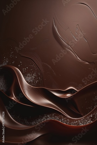 Dark chocolate wave background with flowing texture and glistening sugar crystal details