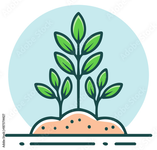 Fresh green plants sprouting from soil icon representing growth and new life