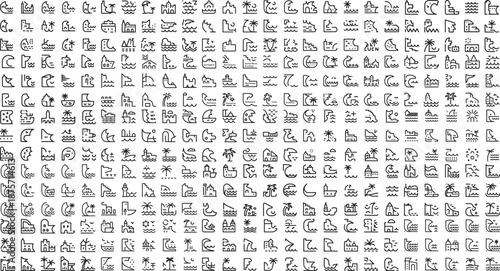 Egyptian ancient hieroglyphic symbols and icons on white background