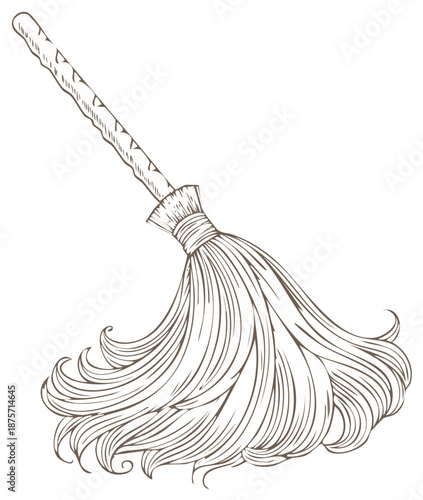 Magical witch broomstick vintage line art illustration for Halloween designs