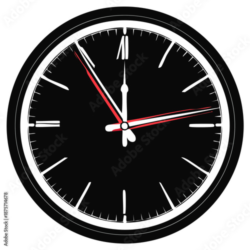 Clock face displaying almost noon time. Hour, minutes and second hands.