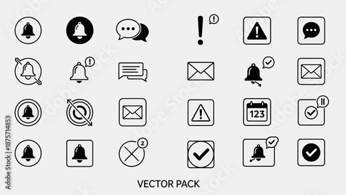 Collection of Simple Black Notification Icons.