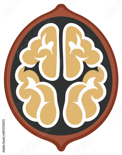 Stylized Brain Shape Within a Walnut Shell Symbolizing Intelligence and Healthy Eating