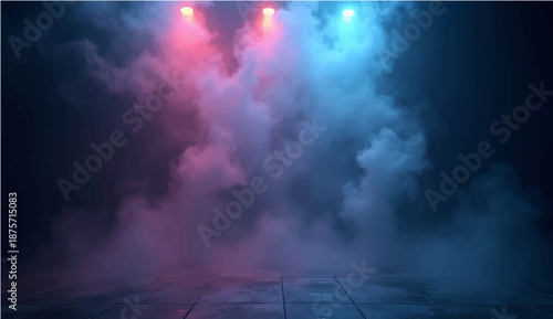 An abstract night sky with dramatic clouds and a bright moon creates a dark stormy cloudscape over the blue sea where nature meets the light of heaven in a white fog
