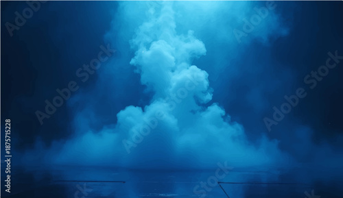 A serene blue sky with white clouds reflects over the calm sea as a bright sun illuminates the vast nature and airy cloudscape of a clear day