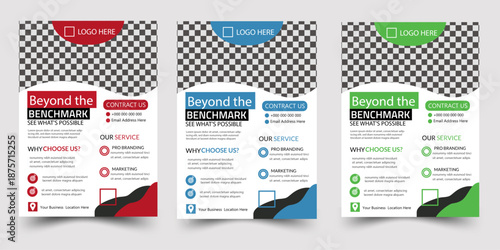 A collection of contemporary business flyer templates with imaginative layouts in various colors and abstract designs. This A4 flyer set, which offers crisp, polished, and fully editable vector templa