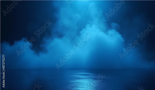 A serene blue sky with white clouds reflects over the calm sea as a bright sun illuminates the vast nature and airy cloudscape of a clear day