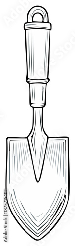 Classic gardening trowel with handle loop line art illustration