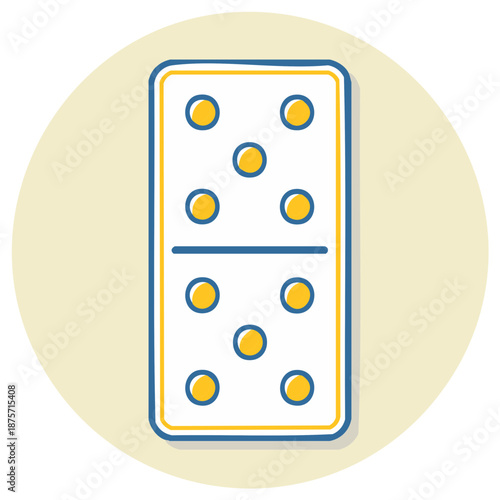 Double Four Domino Tile with Yellow and Blue Detailing on Tan Circle Background
