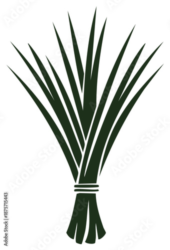 Stylized dark green icon of a fresh bundle of long grass blades or plant stalks tied together