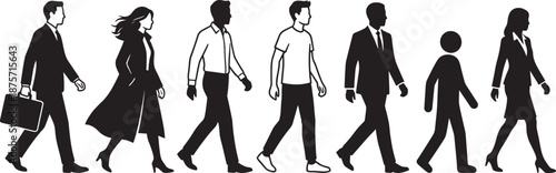Large collection of diverse pedestrian silhouettes featuring families with children holding hands business people walking and commuters using mobile phones isolated on white background vector