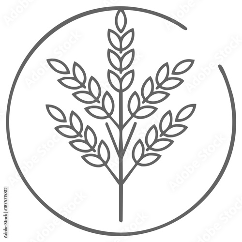 Wheat Grain Icon with Circle Frame, Minimalist Agriculture Line Art Symbol, Food Industry Logo