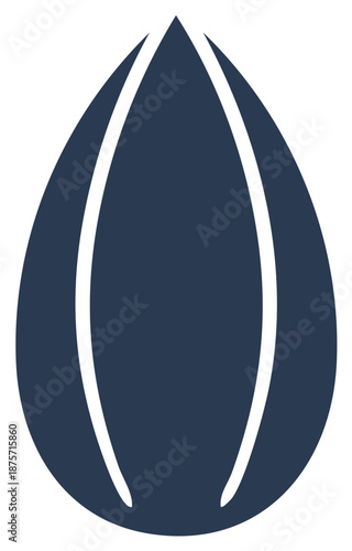 Stylized dark blue almond shape with white curved lines for a modern logo or icon