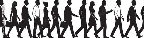 Set of diverse pedestrian silhouettes featuring families with children holding hands business people walking and commuters using mobile phones isolated on white background vector