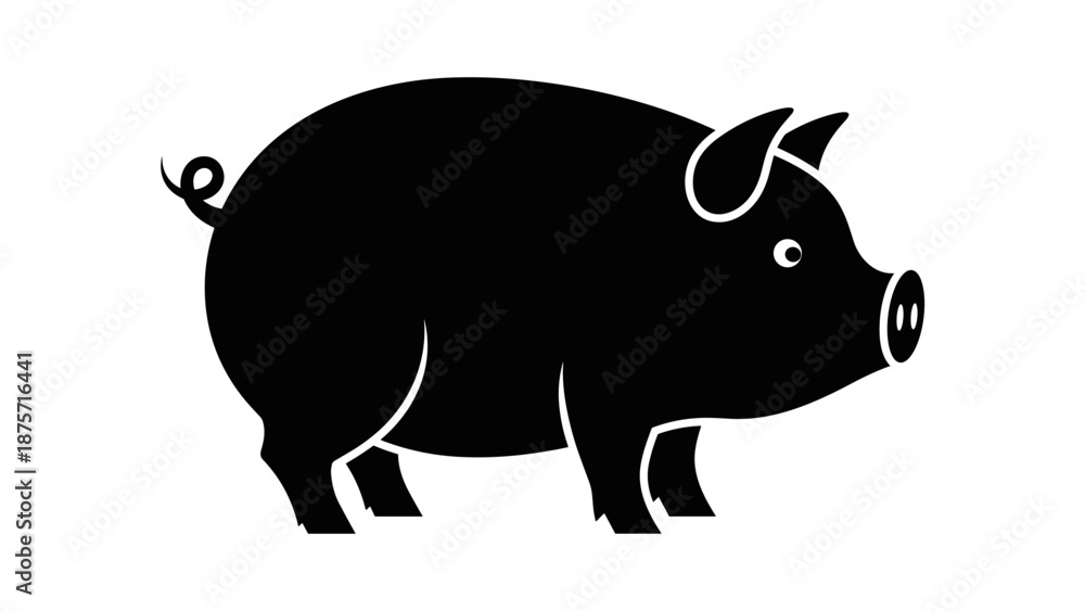 Fototapeta premium Black Silhouette of a Pig.