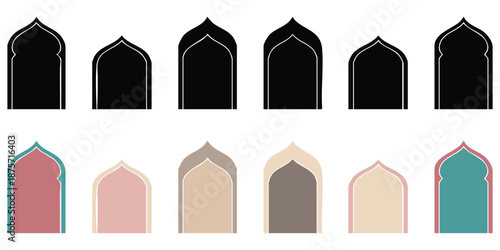 Islamic arch shapes in various colors and designs for graphic and decorative use