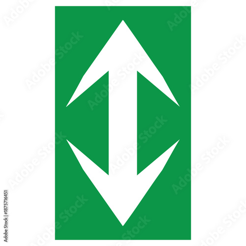 Green sign with white up and down arrows pointing in opposite directions