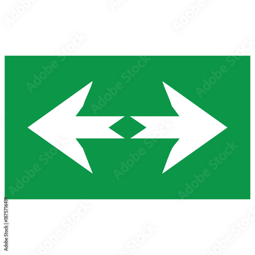 Green rectangular sign with white double arrow pointing left and right  directional symbol