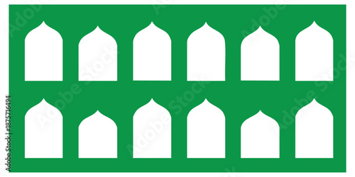 Green rectangle with ten white Islamic arch shapes in two rows  architectural design element