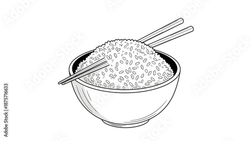 Bowl of Rice with Chopsticks.