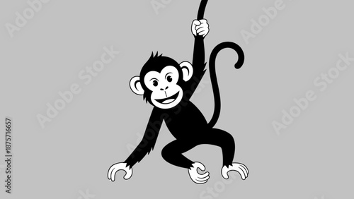Cartoon Monkey Hanging from Rope.
