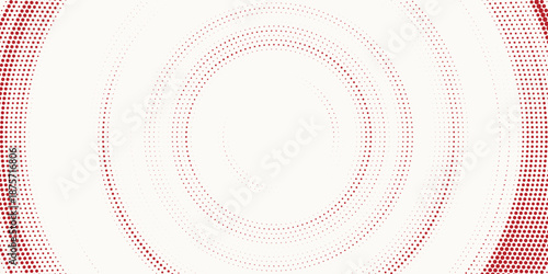 Red halftone concentric circle background. Rippled sonic wave ring wallpaper. Dotted radial gradient texture. Vector rasterized rough backdrop for epicenter, target, radar signal, vibration concept
