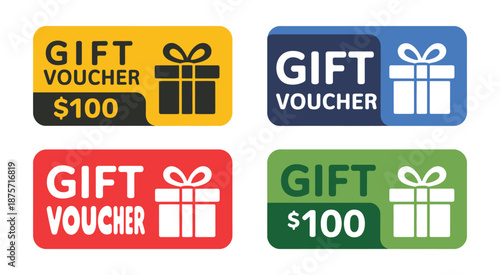 Gift of Choice $100 Vouchers, Ideal for Birthdays, Holidays, Special Occasions, Celebration and Present Concept Vector Illustration.