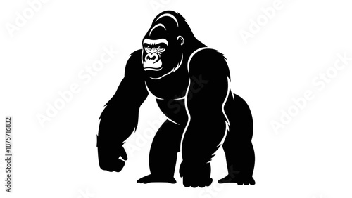 Gorilla Silhouette Standing Strong Black.