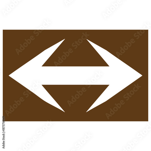 Brown and white double sided arrow sign pointing left and right on brown background