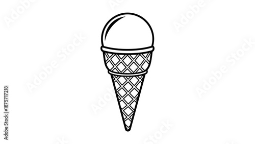Single Scoop Ice Cream Cone Illustration.