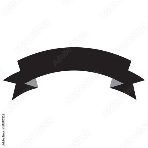Black ribbon banner with gray triangles on white background for decoration or announcement purposes