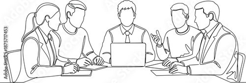 A group of people sitting around a table with a laptop