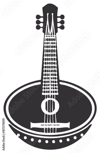 Elegant Mandolin Silhouette Graphic with Oval Soundboard Ornamentation, Musical Instrument Icon