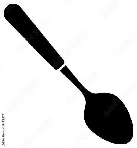 Black silhouette illustration of a simple kitchen spoon utensil for dining