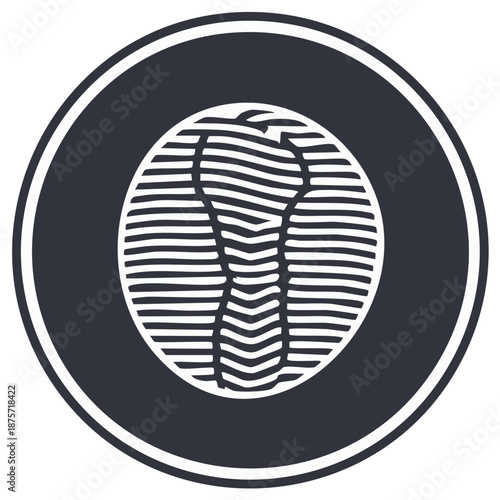 Abstract graphic design of a raised fist within a dark circular frame, minimal lines.
