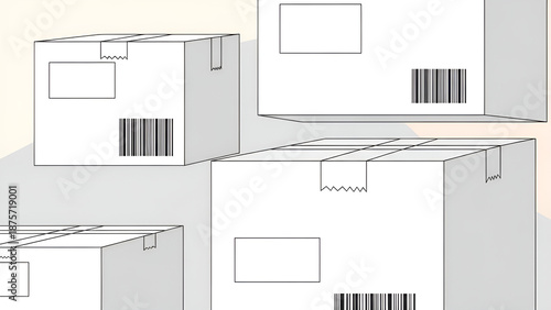 Shipped packages display barcodes indicating delivery status in distribution center providing insight on trade logistics.
