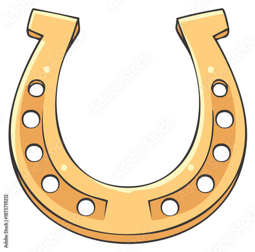 Golden lucky horseshoe cartoon illustration. Symbol of good fortune and success.