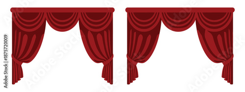 Luxury Scarlet Red Silk Velvet Curtains, Realistic Draperies Vector Illustration, Interior Decoration, Theater, Cinema, Opera Hall, Home Stage Design.