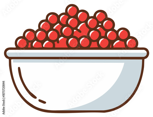 Vibrant Red Round Food Elements in a White Serving Bowl Flat Illustration