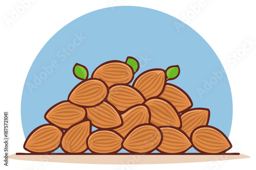 Artistic Illustration of Pile of Almonds with Leaves Healthy Food Nutrients