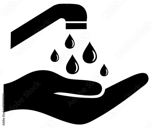 Water drops falling from faucet onto open hand illustration