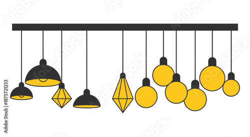 Modern Lighting Fixtures, Stylish Interior Design Elements, Contemporary Home Decor, Lamps, Chandeliers, Room Ambiance, Vector Illustration Concept.
