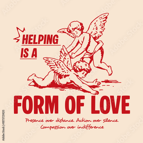  Cupid Angel graphic t-shirt with an edgy streetwear style. Modern illustration symbolizing love and heartbreak, ideal for urban fashion, youth streetwear, and print-on-demand apparel