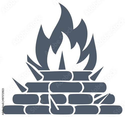 Burning Wood Pile Illustration: Logs and Flames for Campfire Concept