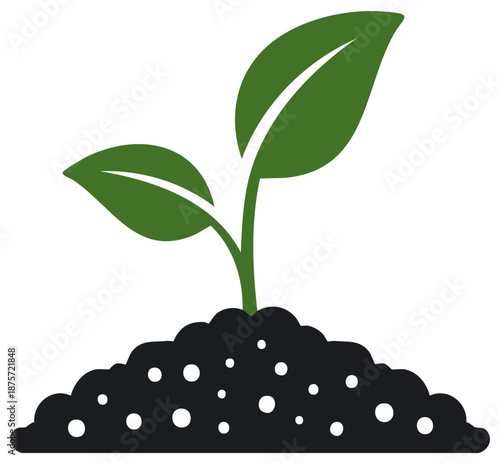 Simple flat icon of a new green plant sprout growing in fertile soil
